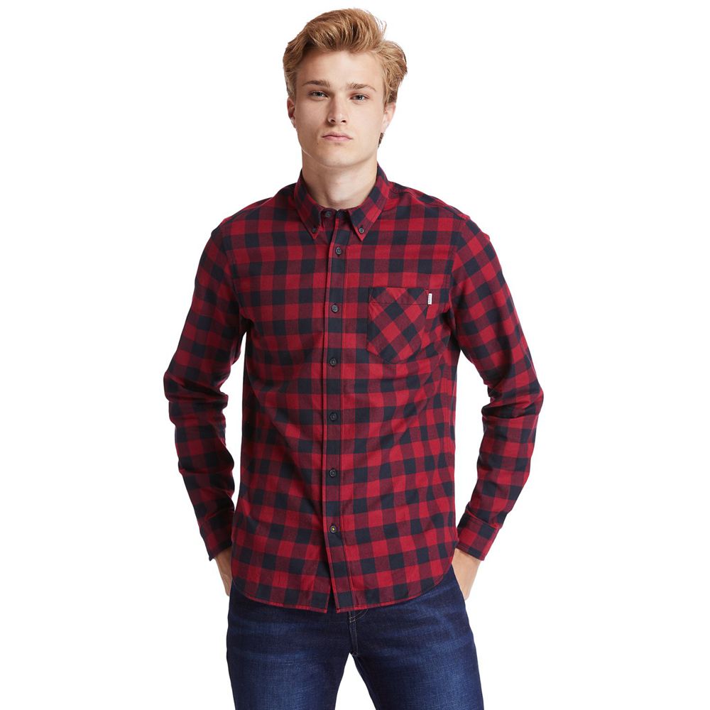 Timberland Πουκαμισα Ανδρικα Κοκκινα/Μαυρα - Nashua River Long-Sleeve Flannel Check - Greece 3816049